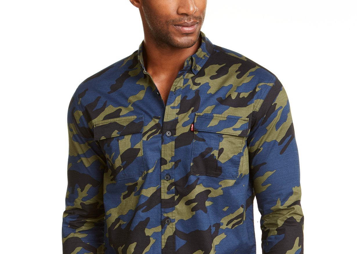 Levi's Men's Newski Camouflage Shirt Dark Green Size Small