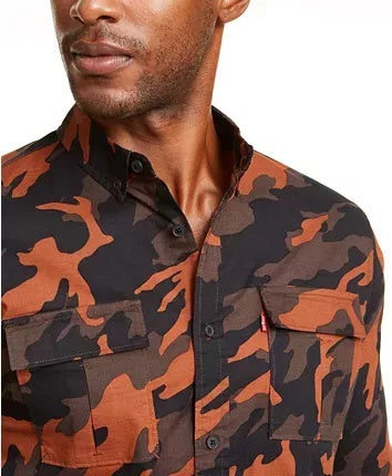 Levi's Men's Newski Camouflage Shirt Orange/Grey Size Large