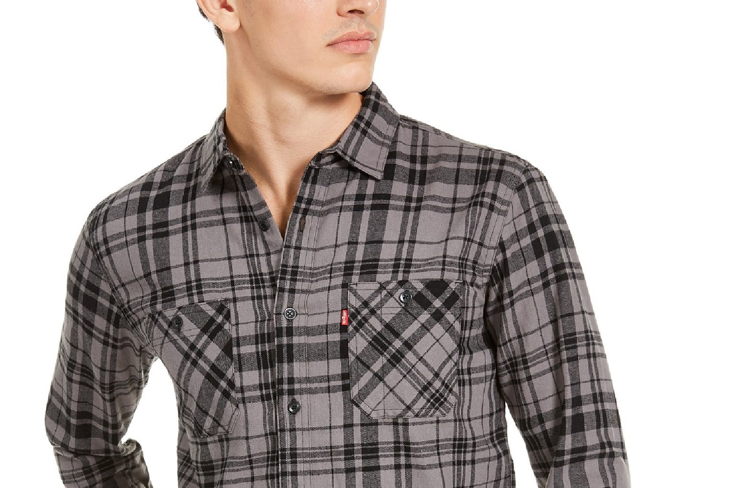 Levi's Men's Miguel Regular-Fit Plaid Flannel Shirt Gray Size Medium