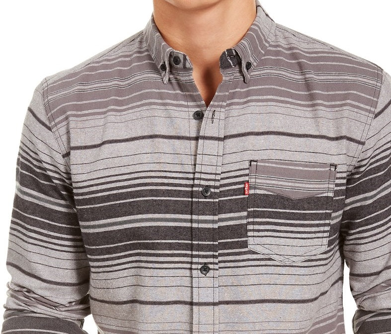 Levi's Men's Avalon Striped Flannel Shirt Gray Size Small