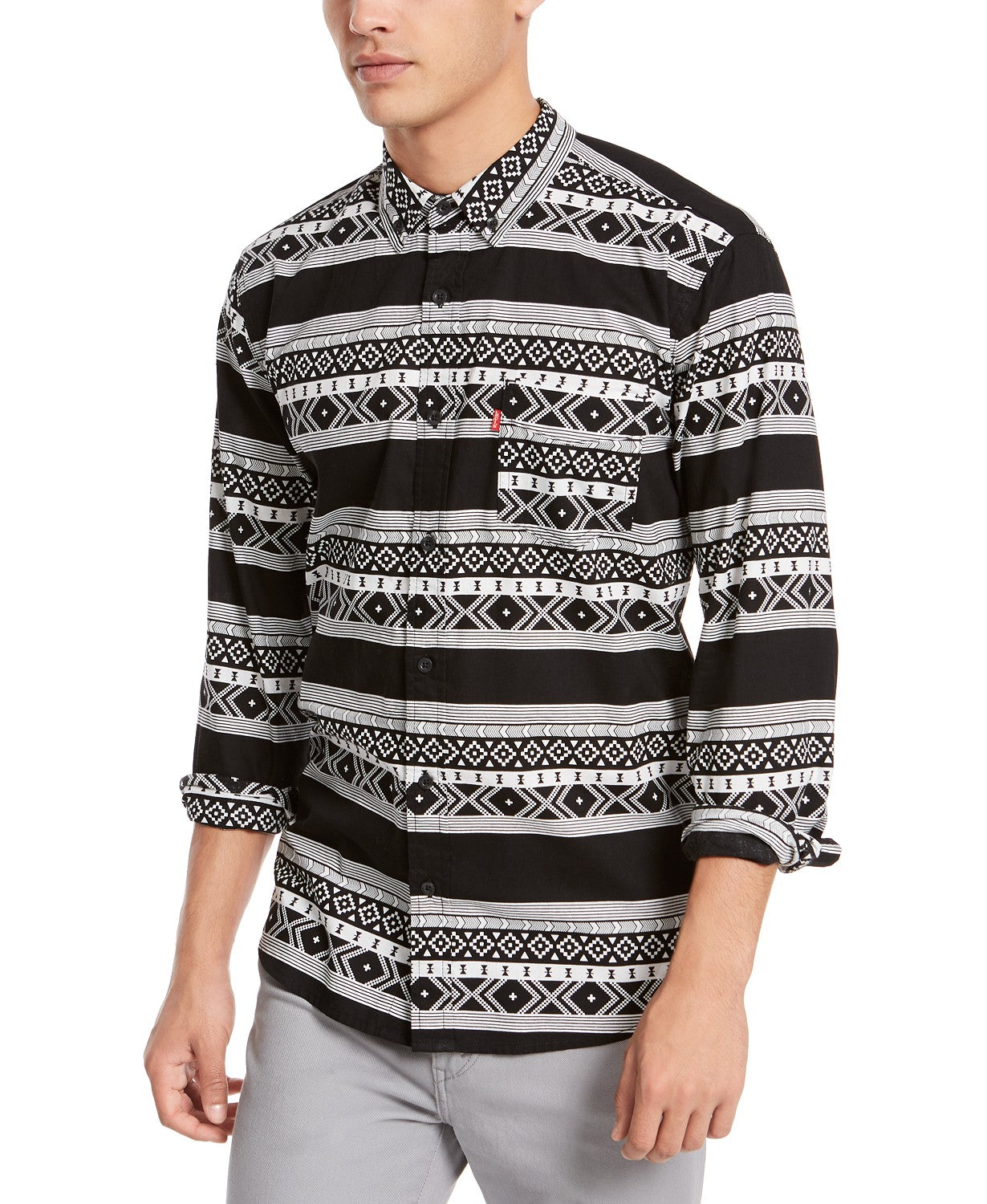 Levi's Men's Norte Regular-Fit Geo-Stripe Shirt Black Size Medium
