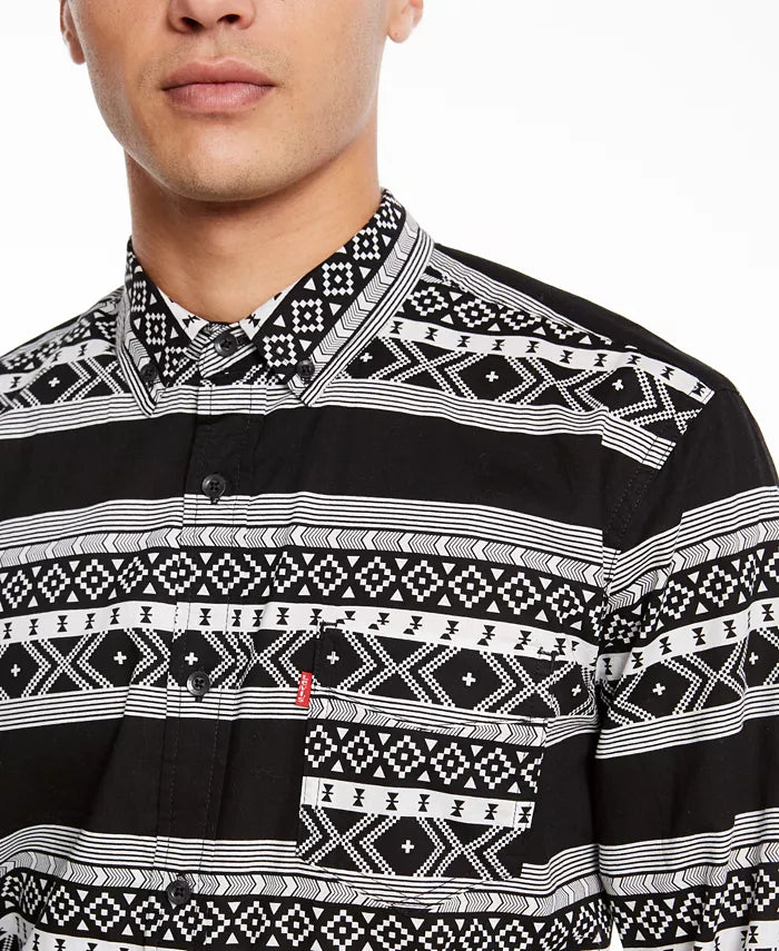 Levi's Men's Norte Regular-Fit Geo-Stripe Shirt Black Size Medium