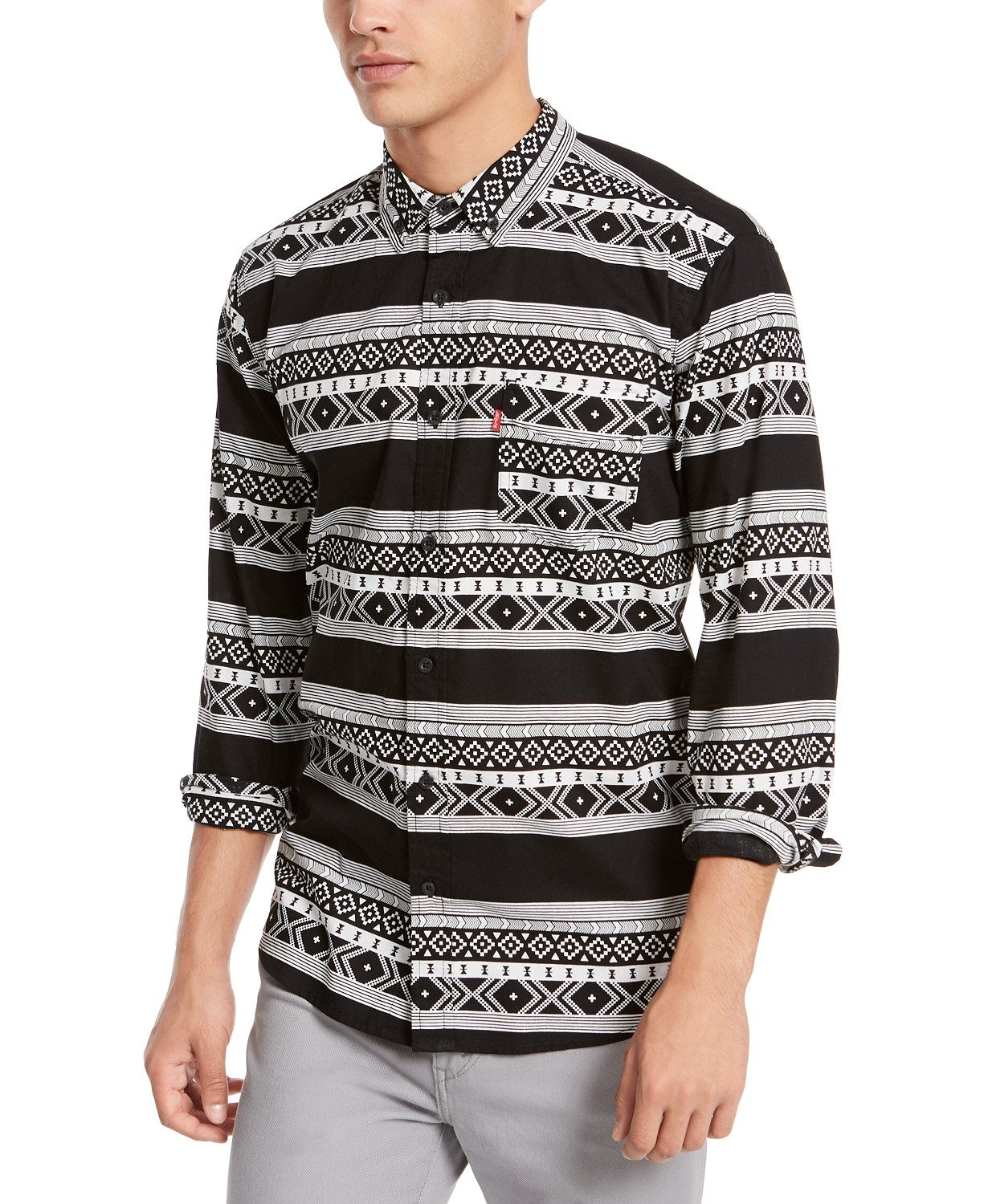 Levi's Men's Norte Regular-Fit Geo-Stripe Shirt Black Size Large