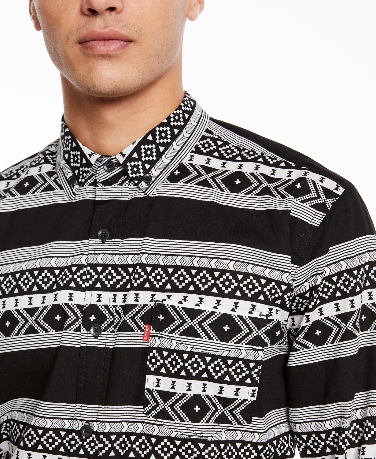 Levi's Men's Norte Regular-Fit Geo-Stripe Shirt Black Size Large