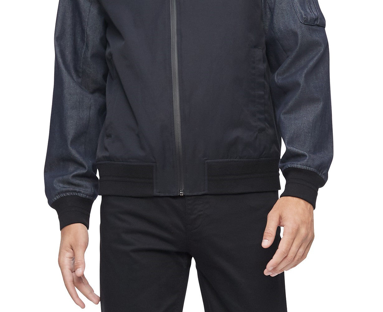 Calvin Klein Men's Colorblocked Mix-Media Bomber Jacket Charcoal Size Large