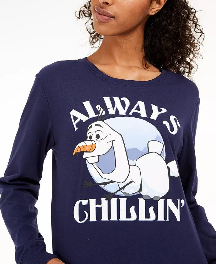 Disney Juniors Women's Frozen Olaf Graphic T-Shirt Blue Size Large