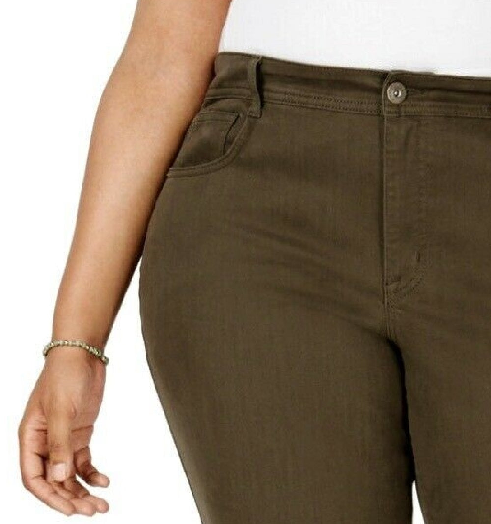 Style & Co Women's Plus Size Tummy-Control Slim-Leg Jeans Olive Size 18W