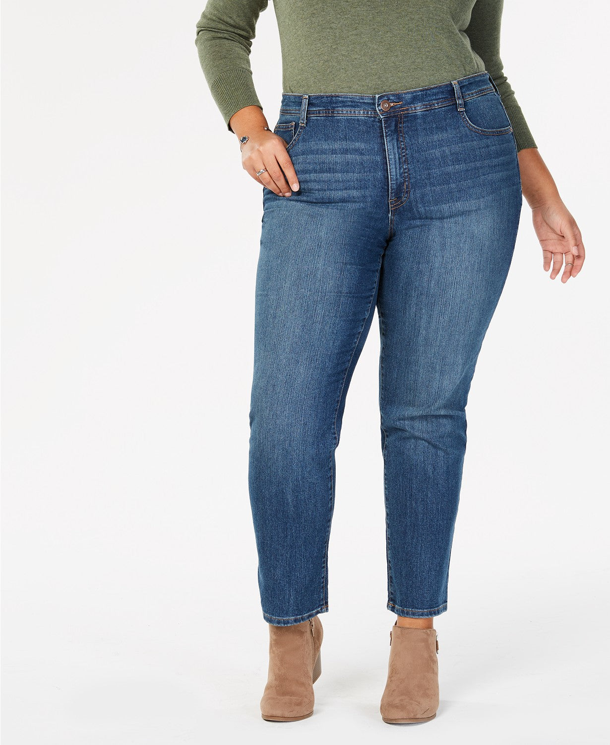 Style & Co Women's Plus & Petite Plus Size Tummy-Control Slim-Leg Jeans  Blue Size 18