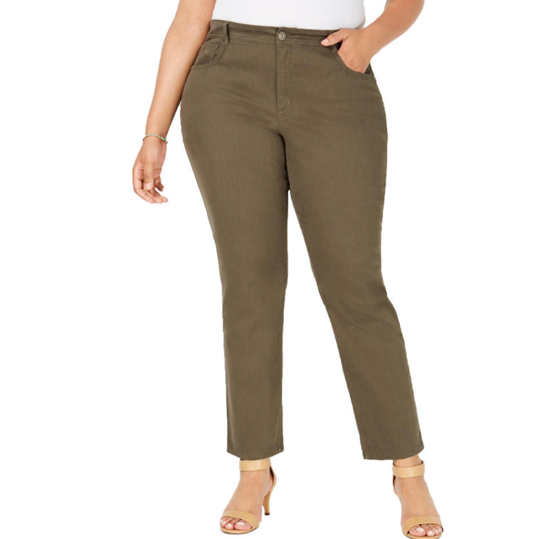 Style & Co Women's Plus Size Tummy-Control Slim-Leg Jeans Green Size 18 W