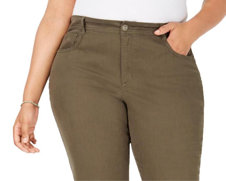 Style & Co Women's Plus Size Tummy-Control Slim-Leg Jeans Green Size 18 W