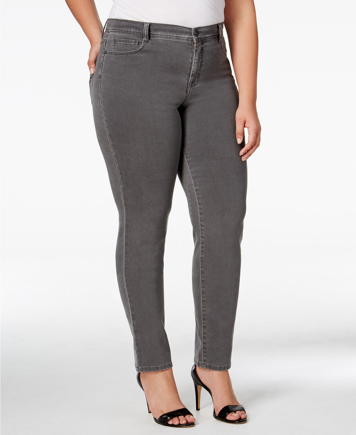 Style & Co Women's Plus Size Tummy-Control Slim-Leg Jeans Gray Size 18W
