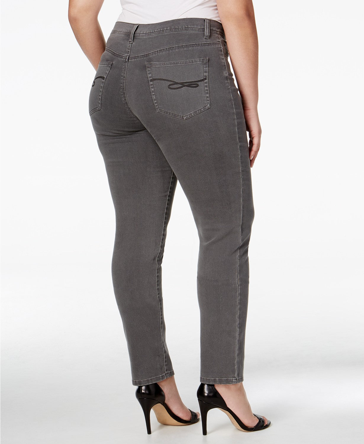 Style & Co Women's Plus Size Tummy-Control Slim-Leg Jeans Gray Size 18W
