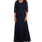 R & M Richards Women's Embellished Soutache Gown & Bolero Jacket Navy Size 6