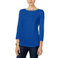 Charter Club Women's Pima Cotton Boat-Neck Button-Shoulder Top Blue Size Small