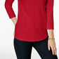 Charter Club Women's Petite Pima Cotton Button-Shoulder Top Red Size Medium