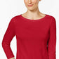Charter Club Women's Petite Pima Cotton Button-Shoulder Top Red Size Medium