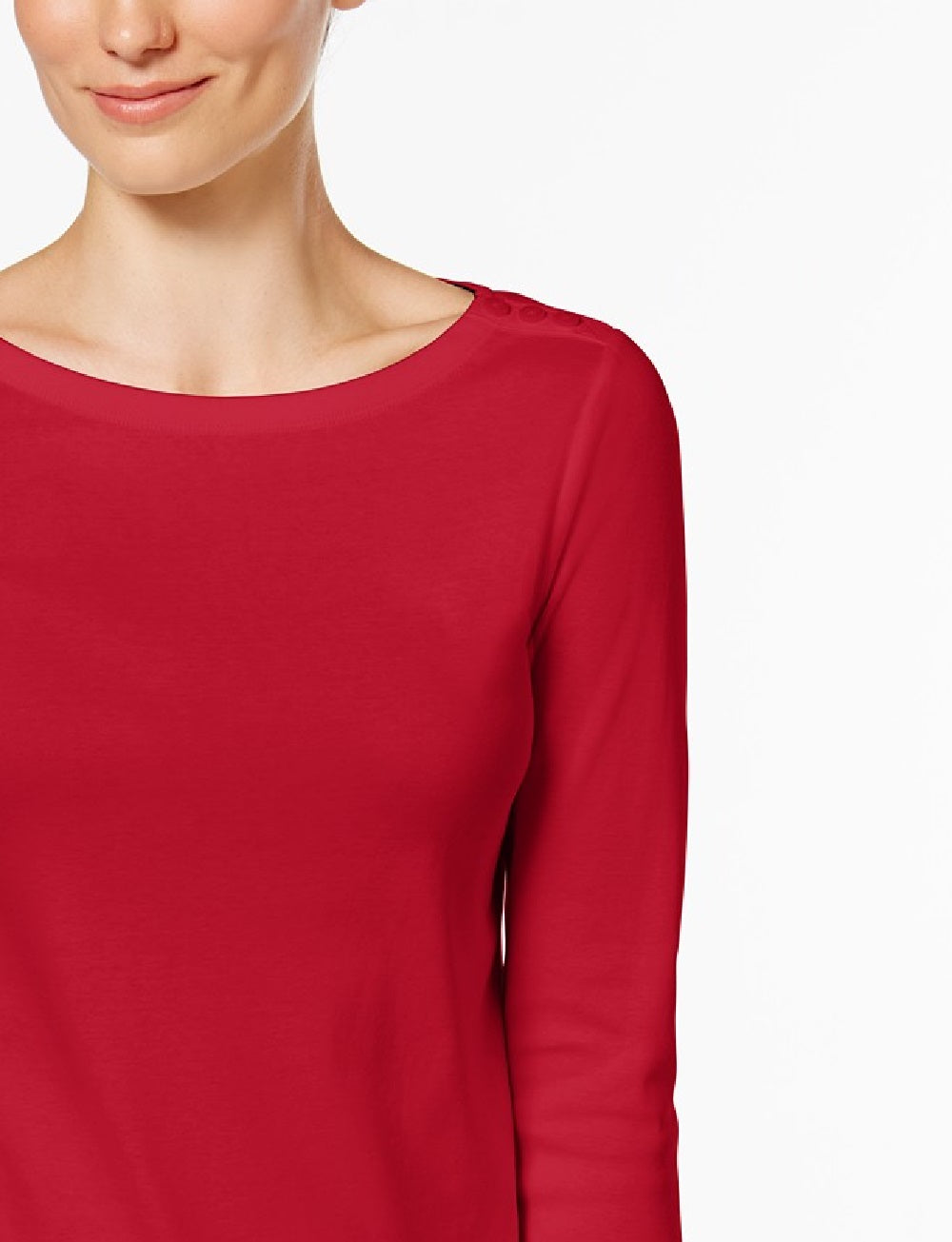 Charter Club Women's Petite Pima Cotton Button-Shoulder Top  Red Size PET/SM
