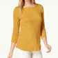 Charter Club Women's Petite Pima Cotton Button-Shoulder Top Gold Size Large