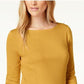 Charter Club Women's Petite Pima Cotton Button-Shoulder Top Gold Size Large