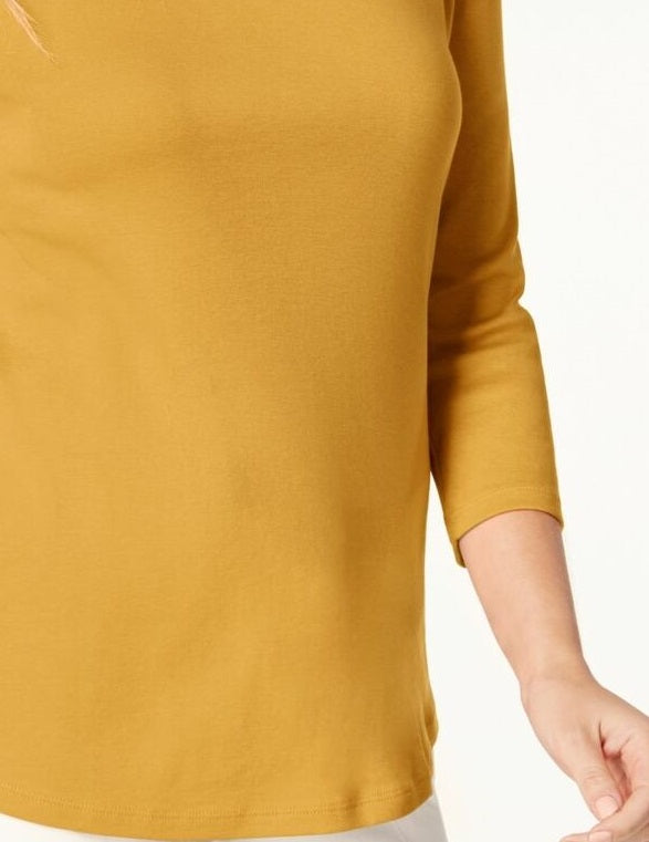 Charter Club Women's Petite Pima Cotton Button-Shoulder Top Yellow Size X-Large