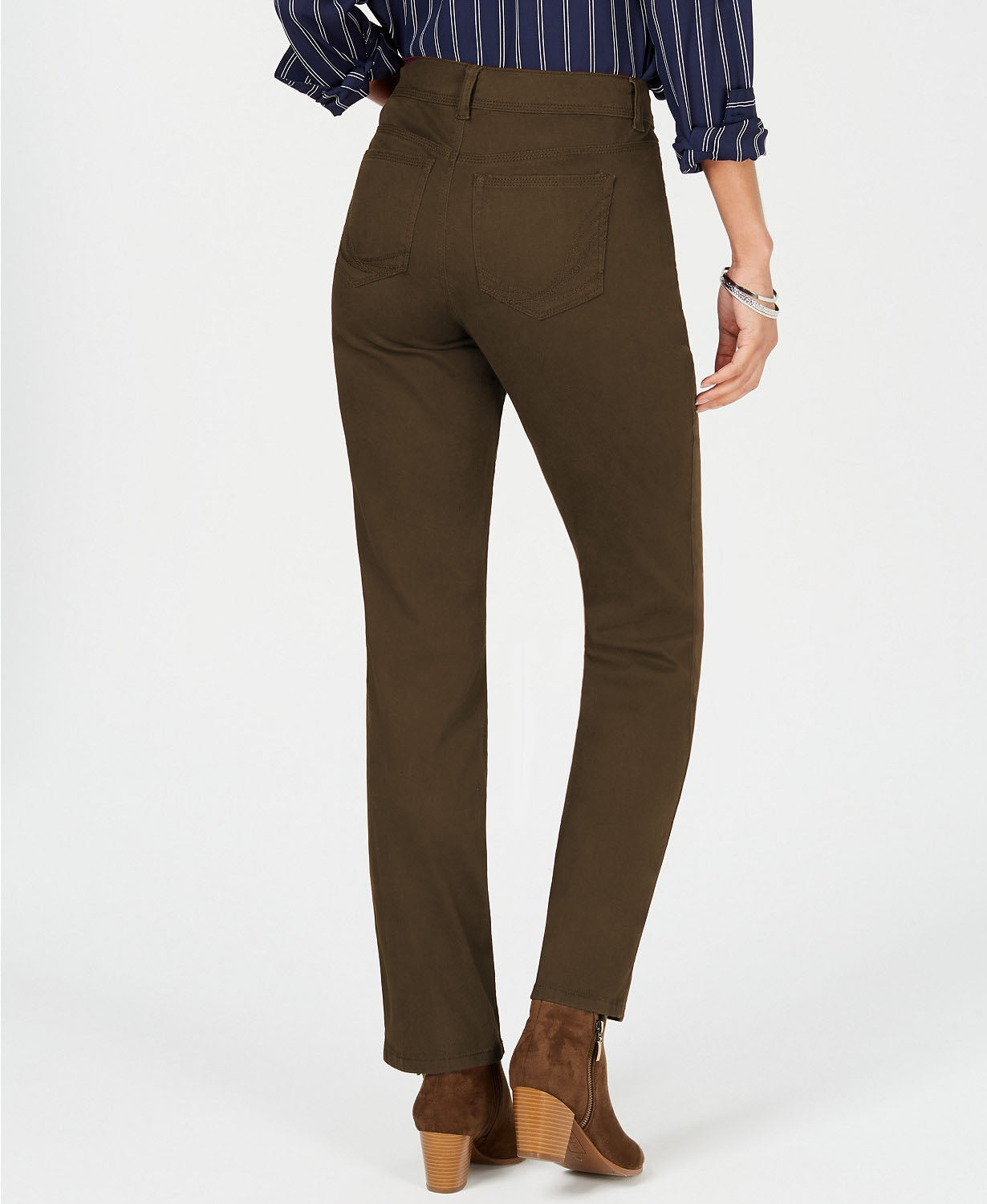 Style & Co Women's Rail Tummy-Control Straight-Leg Jeans Olive Size 16 Short
