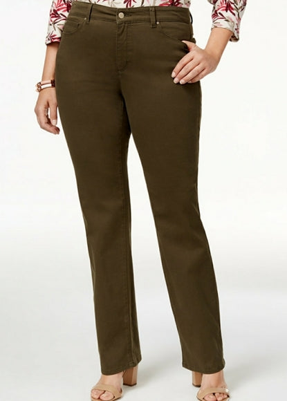 Style & Co Women's Tummy-Control Straight-Leg Fashion Jeans Green Size 4