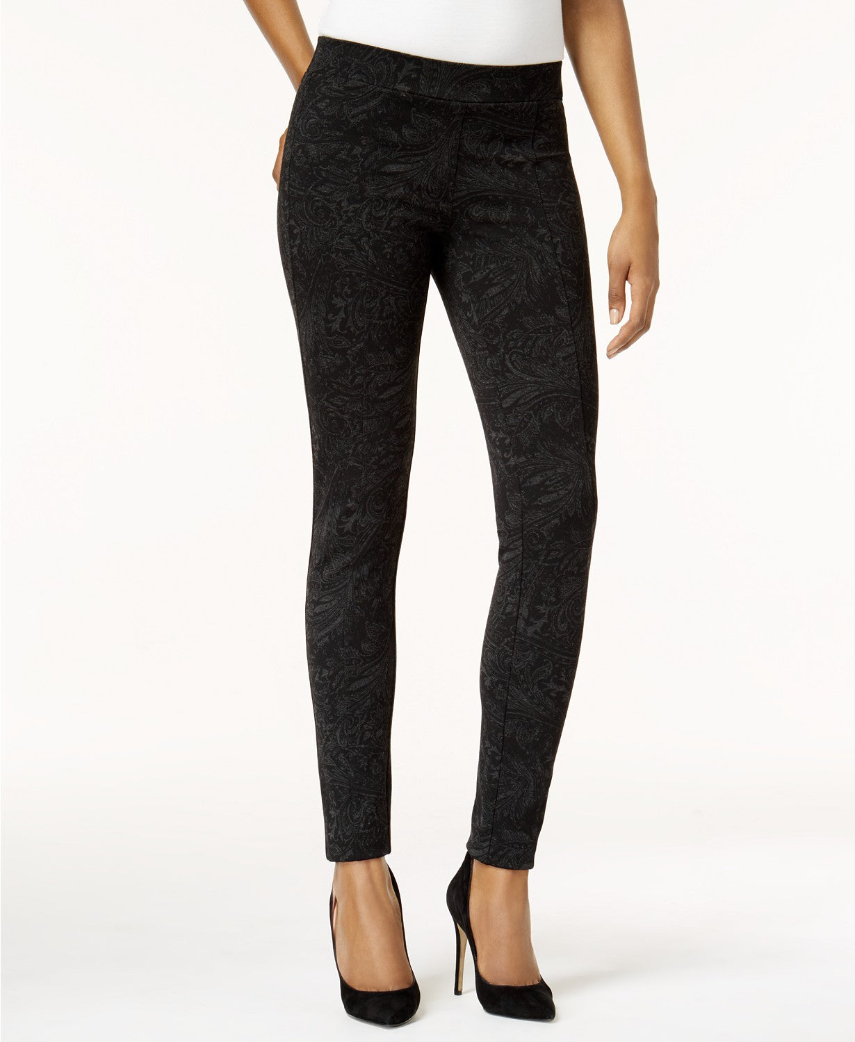 Style & Co Women's Petite Printed Seam-Front Leggings Black Size Petite Small
