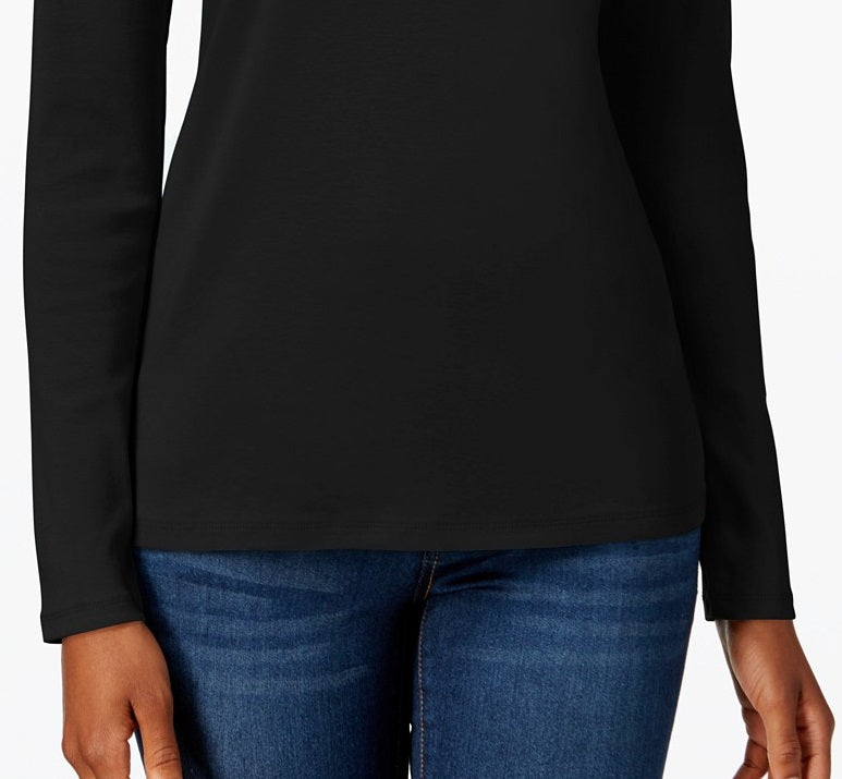 Charter Club Women's Pima Cotton Long-Sleeve Top Black Size X-Large