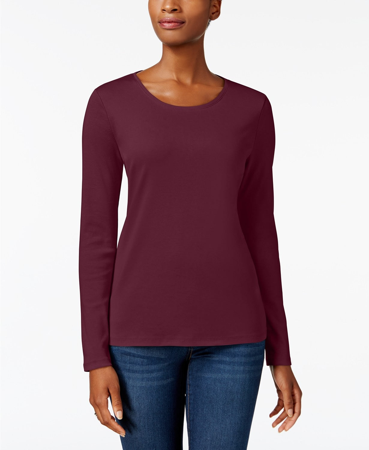 Charter Club Women's Pima Cotton Long-Sleeve Top Red Size Small