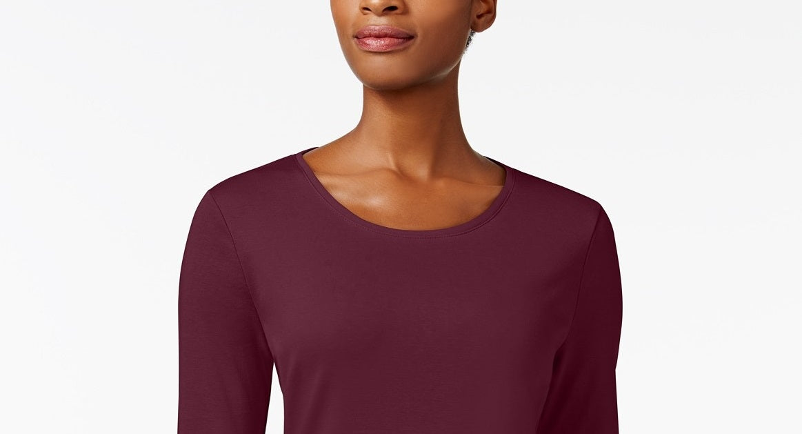Charter Club Women's Pima Cotton Long-Sleeve Top Red Size Small