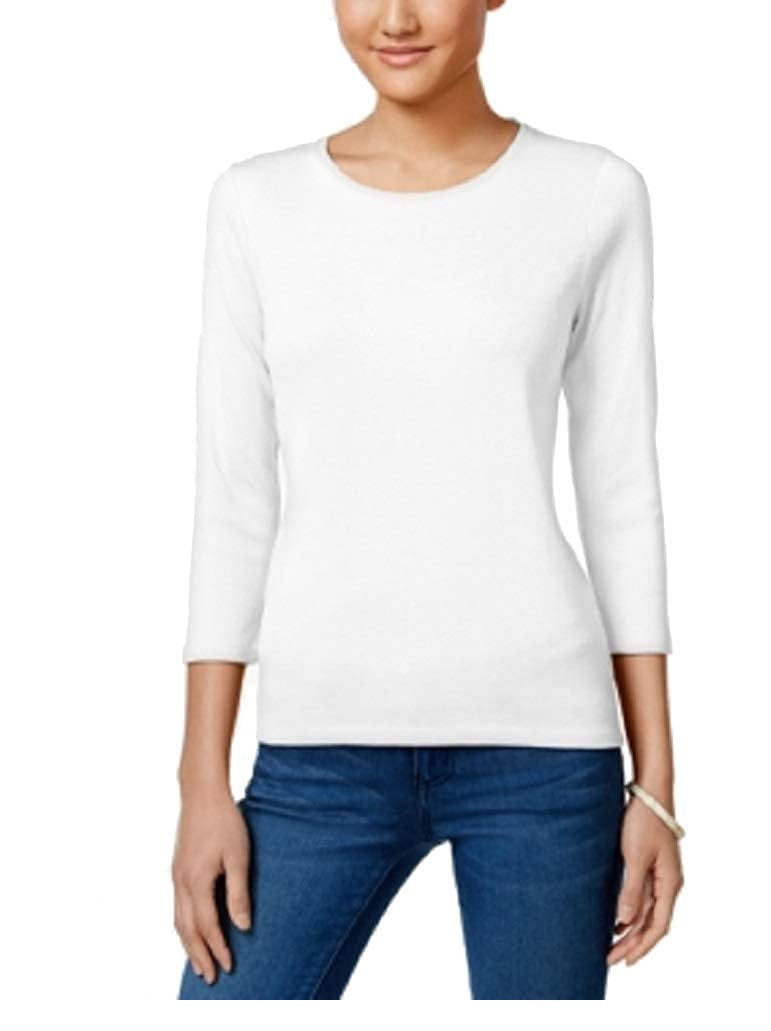 Charter Club Wome's Pima Cotton Long-Sleeve Top White Size Large