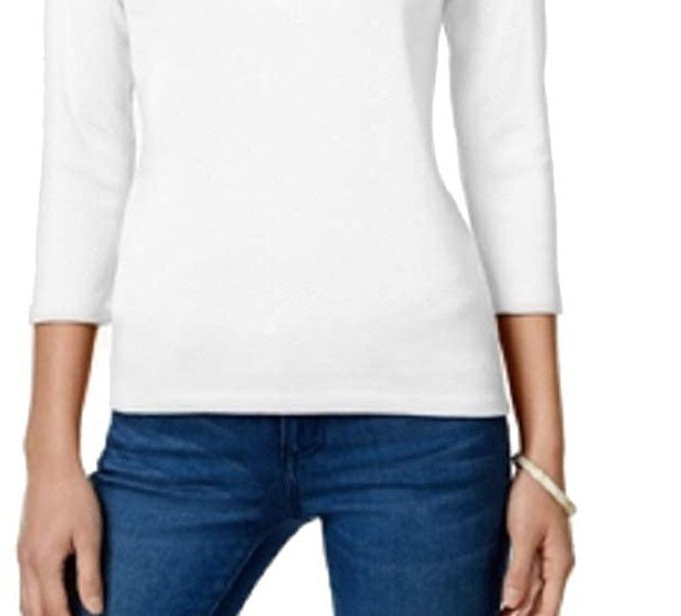 Charter Club Wome's Pima Cotton Long-Sleeve Top White Size Large