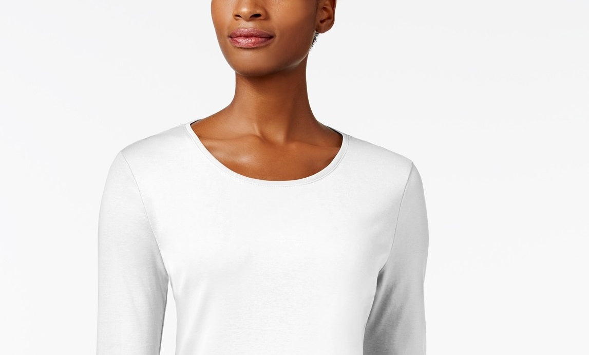 Charter Club Women's Pima Cotton Long-Sleeve Top White Size 2 Extra Large