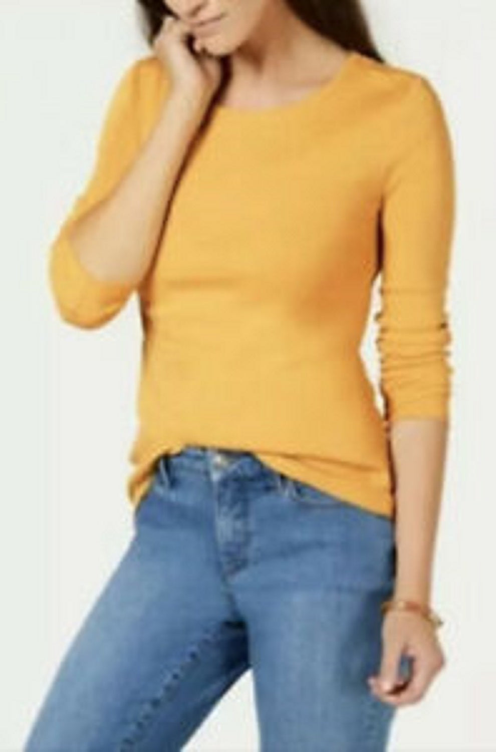 Charter Club Women's Pima Cotton Long-Sleeve Top Gold Size Large