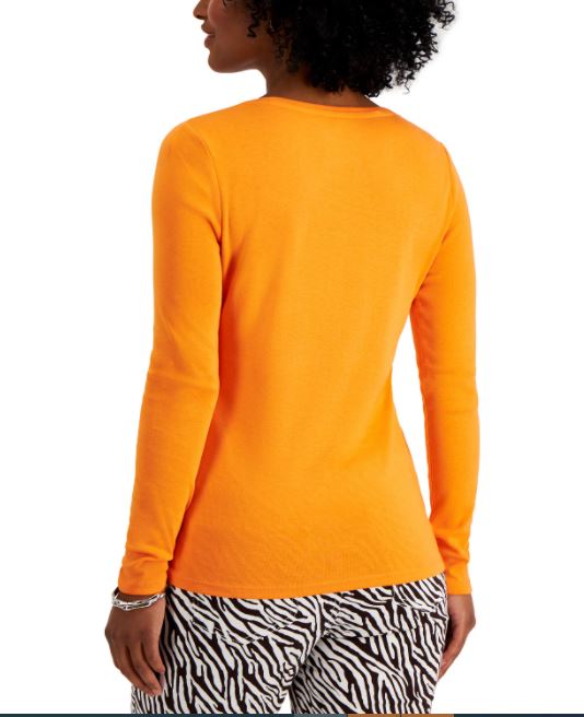 Charter Club Women's Pima Cotton Long Sleeve Top Gold Size Small