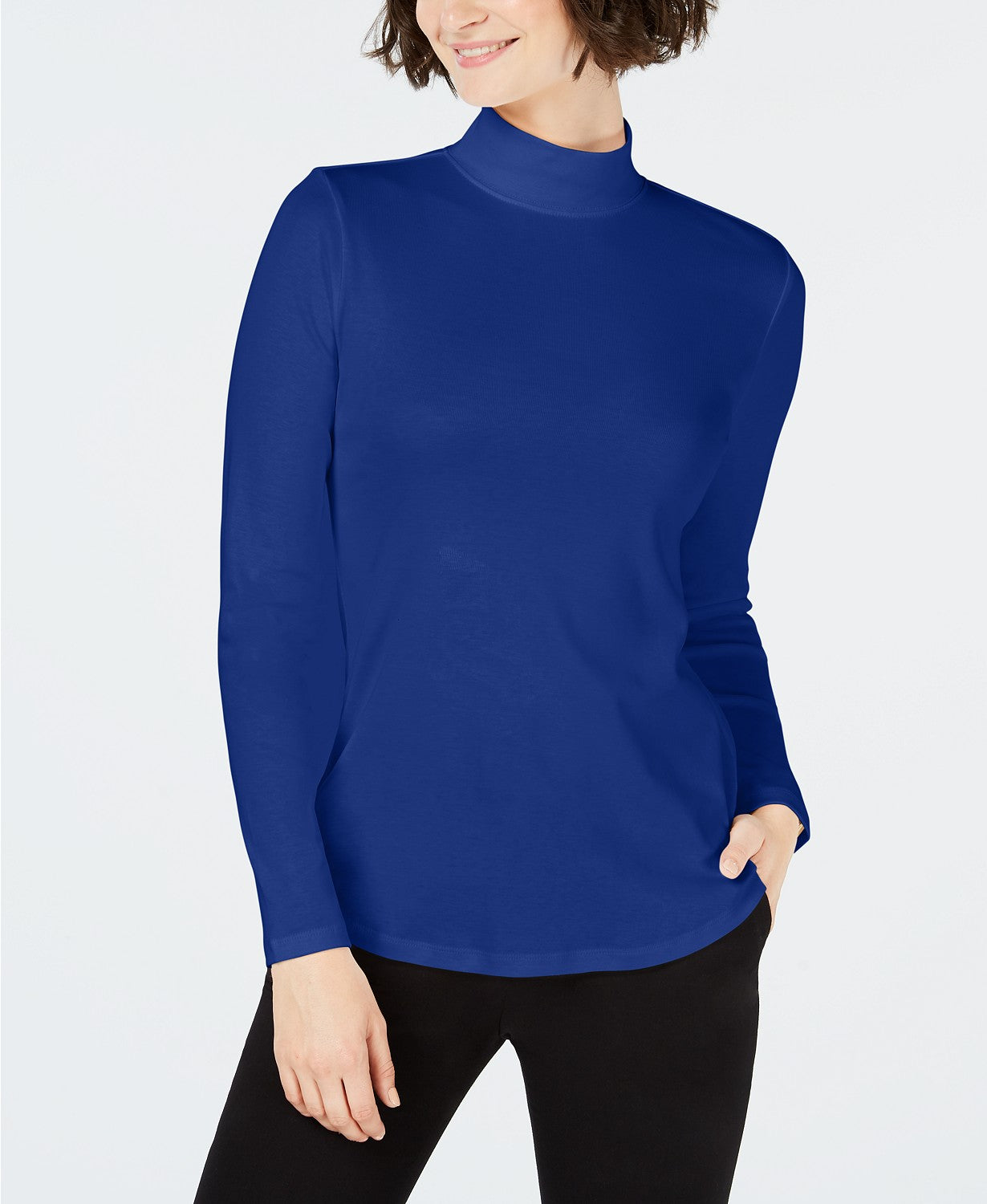 Charter Club Women's Cotton Mock-Neck Top Blue Size Small