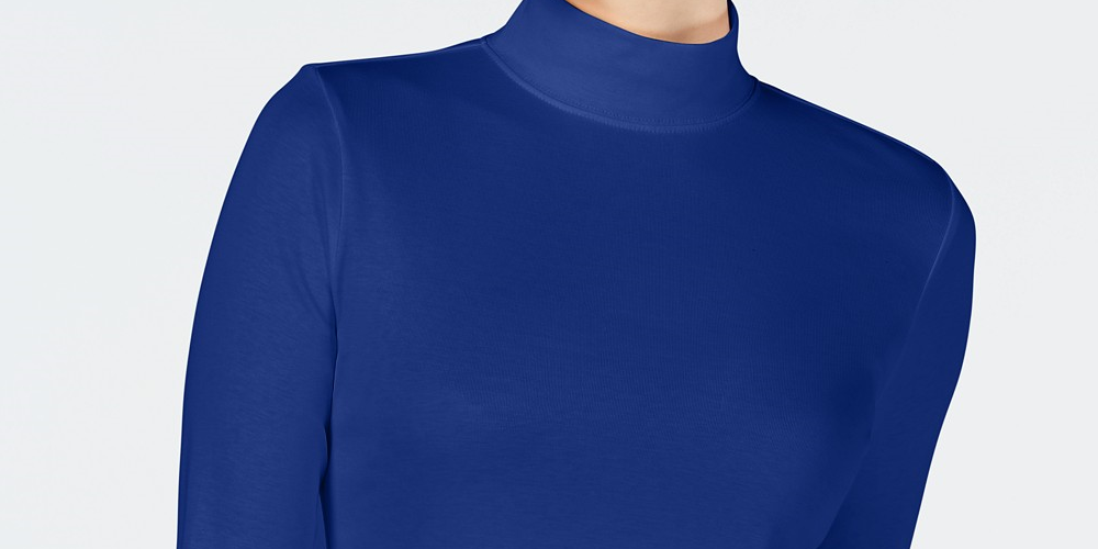 Charter Club Women's Cotton Mock-Neck Top Blue Size Small