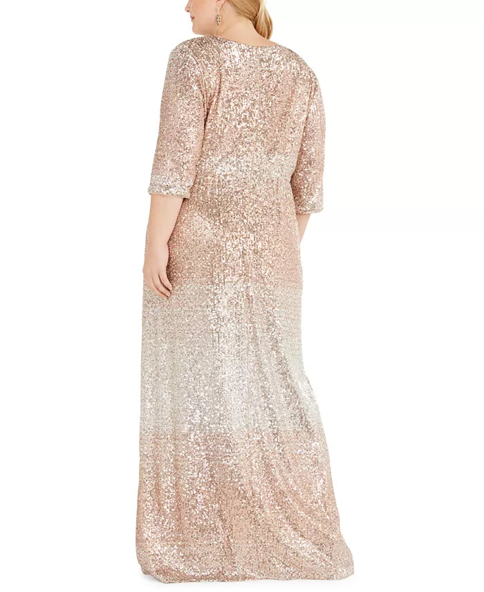 R & M Richards Women's Plus Size Sequined Surplice Gown Brown Size 18W