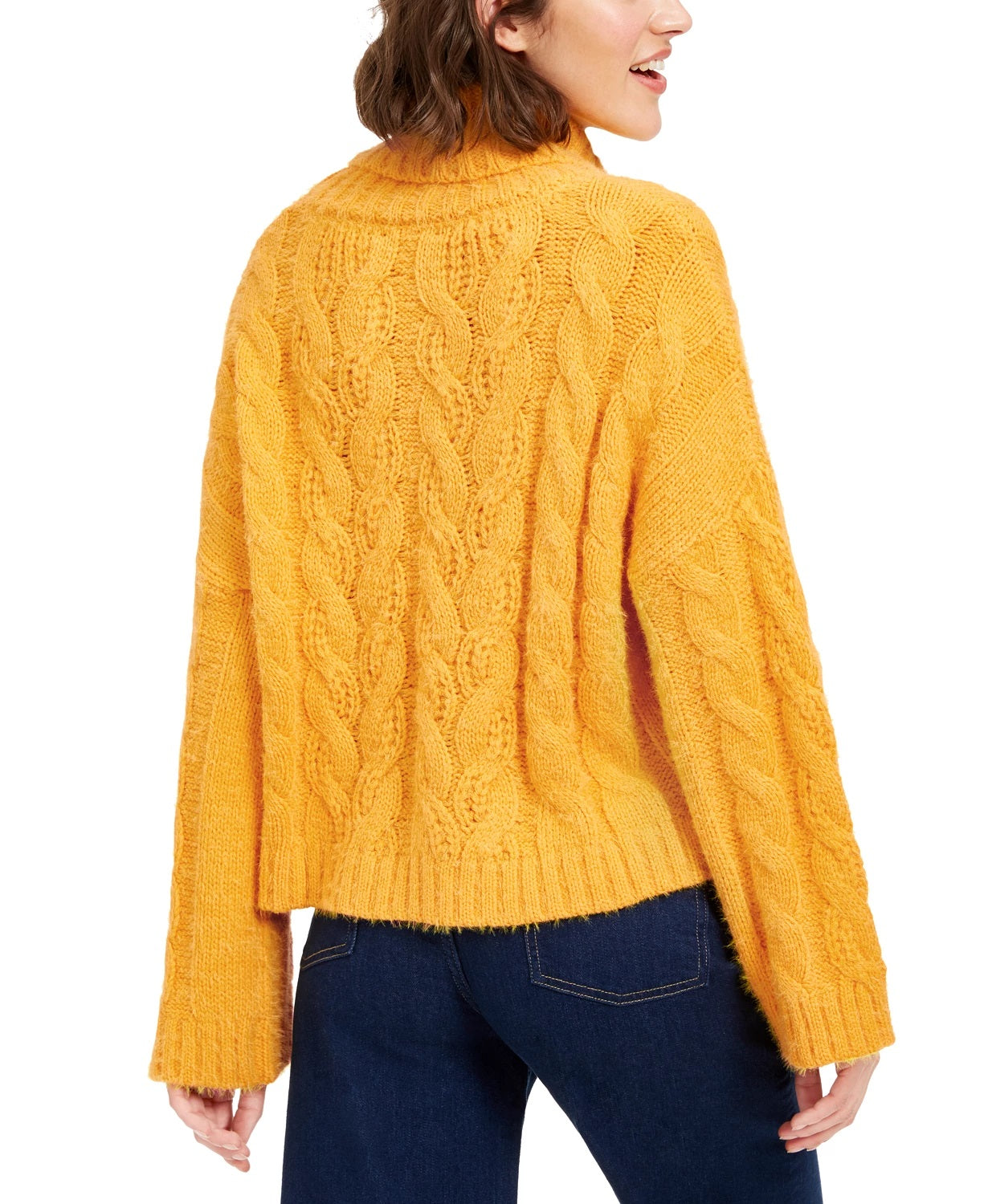 Sun + Moon Women's Cowl-Neck Cable-Knit Sweater Yellow Size Extra Large