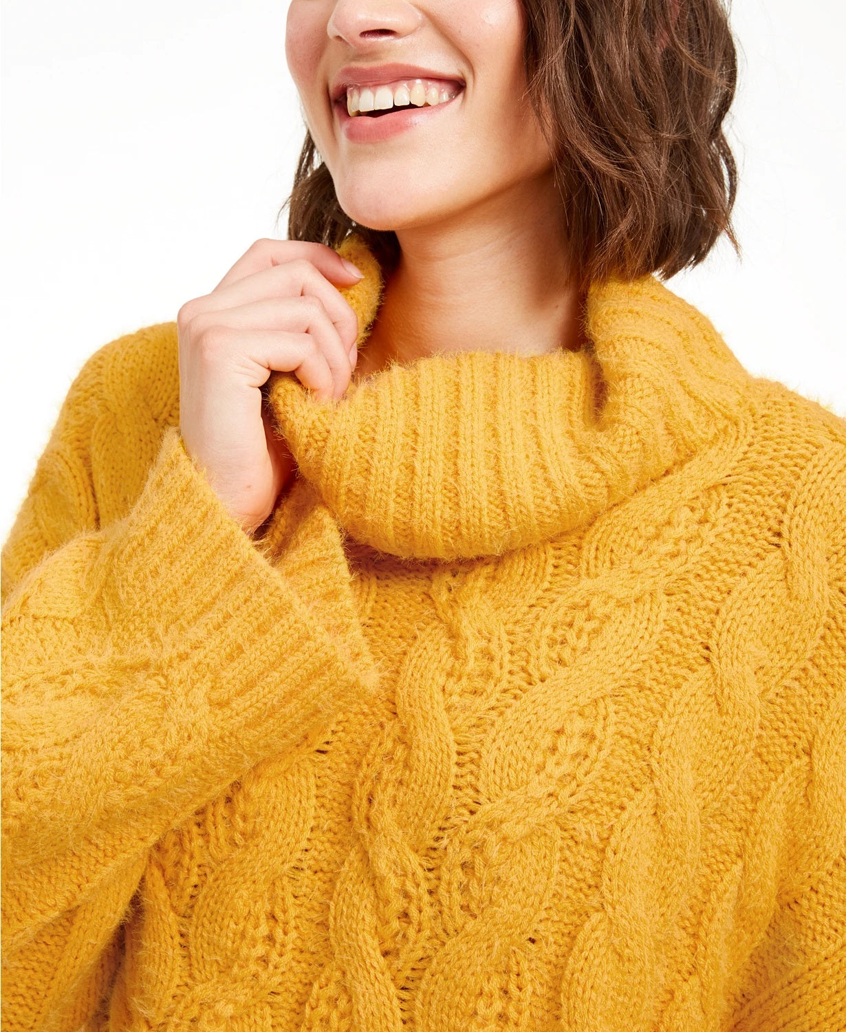 Sun + Moon Women's Cowl-Neck Cable-Knit Sweater Yellow Size Extra Large