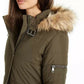 Maralyn & Me Juniors' Faux-Fur Trim Hooded Puffer Coat Olive Size Small