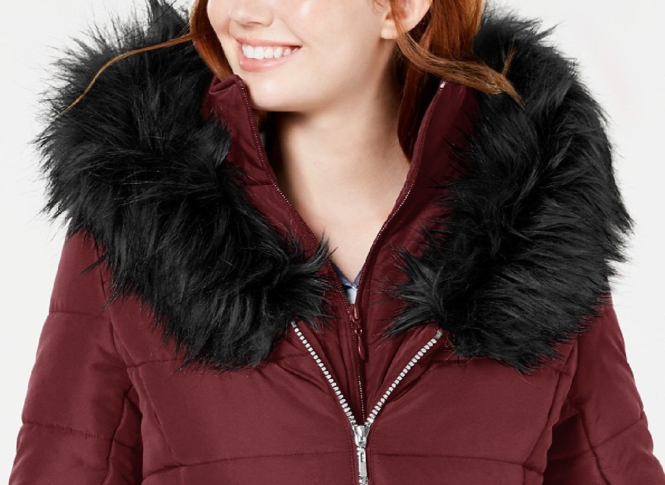 Maralyn & Me Juniors' Hooded Faux-Fur-Trim Puffer Coat Wine Size Medium