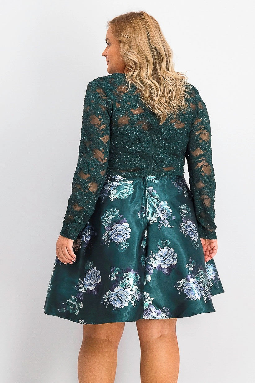 City Studios Women's Trendy Plus Size 2-Pc. Lace & Floral-Print Dress Dark Green Size 16W