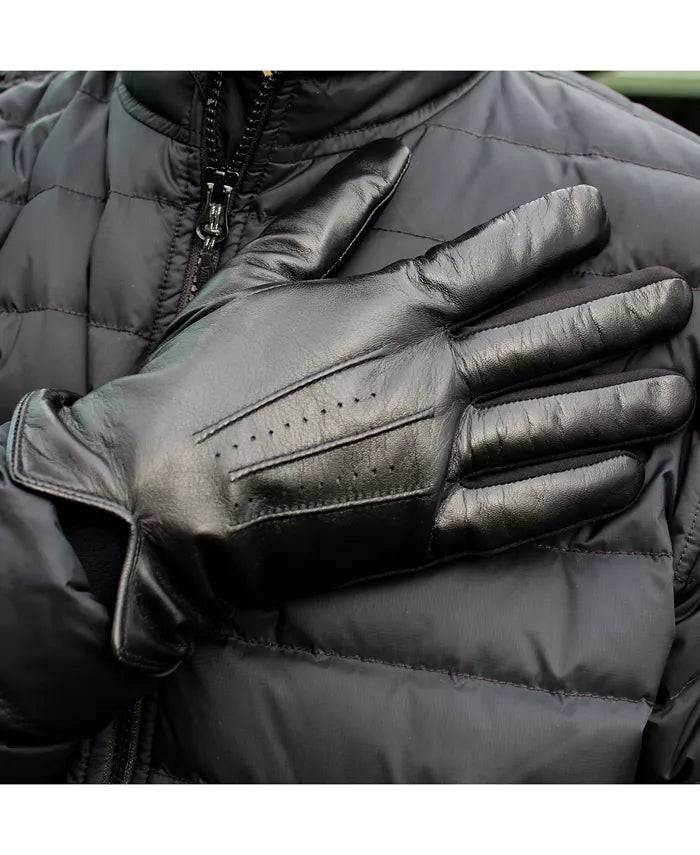 Isotoner Signature Men's Stretch Leather Gloves Black Size Large
