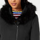 Maralyn & Me Juniors' Faux-Fur-Trim Hooded Coat Black Size Small
