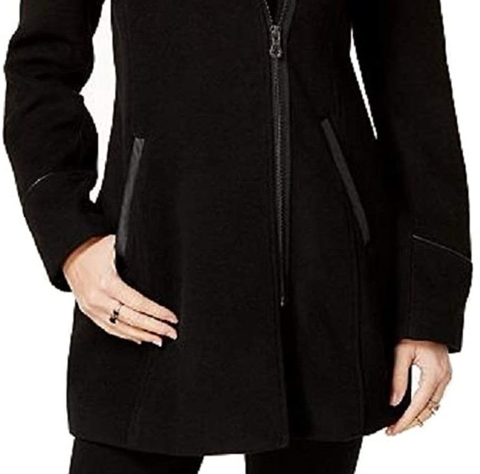Maralyn & Me Juniors'  Faux-Faux-Trim Hooded Coat Black Size Extra Large