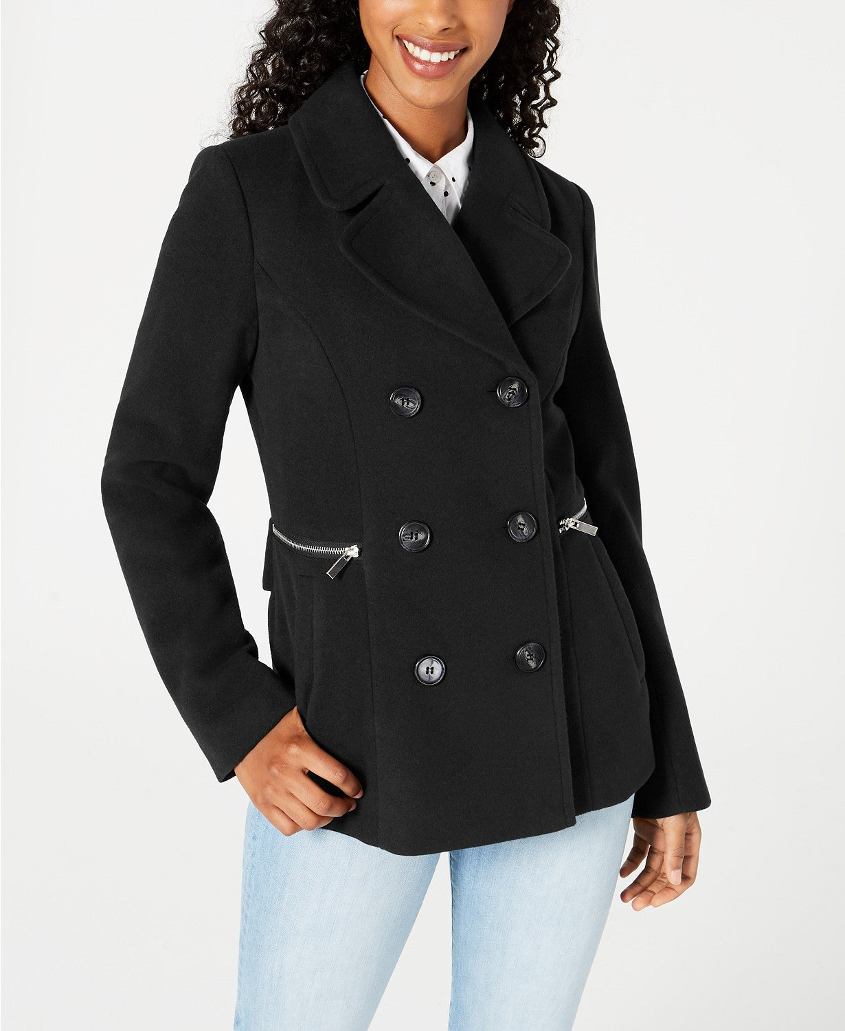 Maralyn & Me Juniors' Double-Breasted Peacoat Black Size X-Large