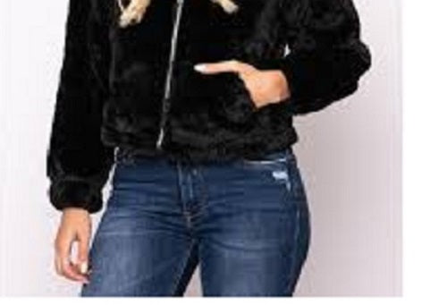 Maralyn & Me Juniors'  Reversible Cropped Hooded Faux-Fur Coat Black Size Extra Small