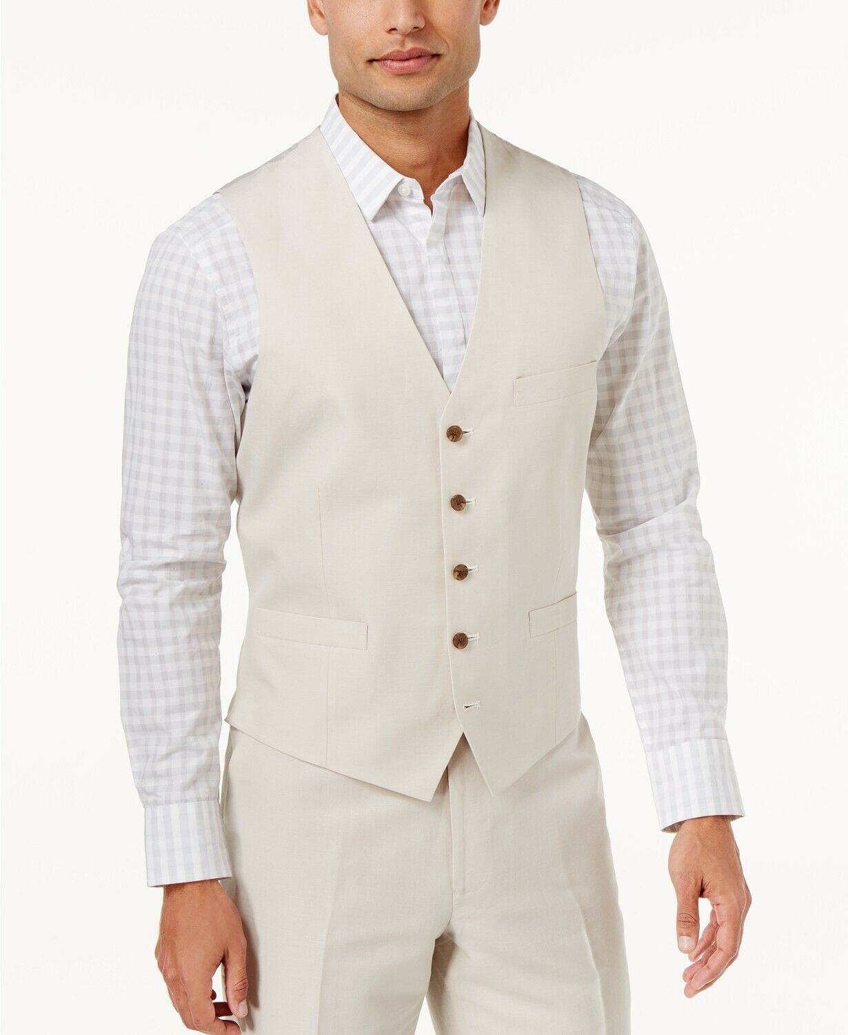 INC International Concepts Men's Linen Blend Vest Beige Size X-Small