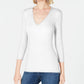 INC International Concepts Women's V-Neck Top White Size Petite Medium